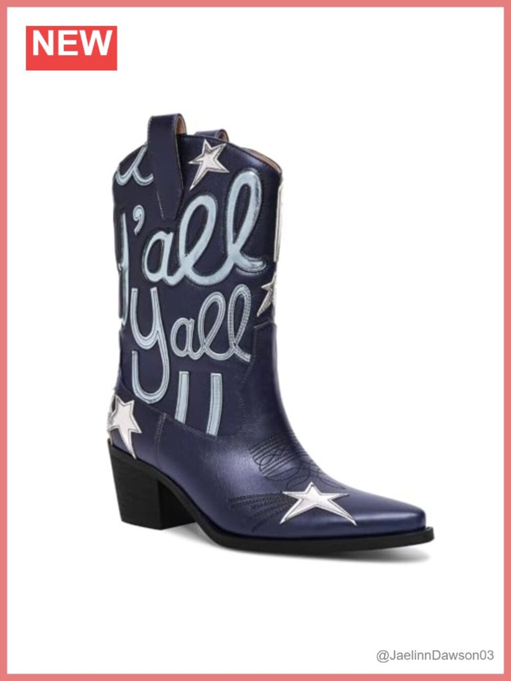 Women's Mid-Calf Cowboy Boots Pointed Toe Block Heel Embroidery Metallic